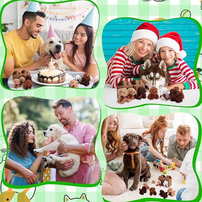 84 Pcs Adopt a Pet Party Favors 24 Mini Plush Stuffed Animals 10 White Plastic Fence 24 Paper Gift Boxes 24 Adoption Cards with Mini Chalkboard and Artificial Lawn(Puppy)
