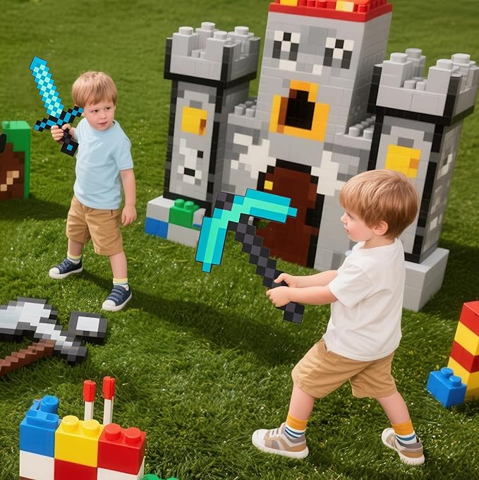 4pcs Children's Toy Weapon Playset - Sword, Axe, Pickaxe & Shovel, Excellent Gift for Holidays and Parties (4-Piece Set)