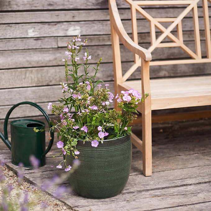 Creative Co-Op Textured Stoneware Planter, Green