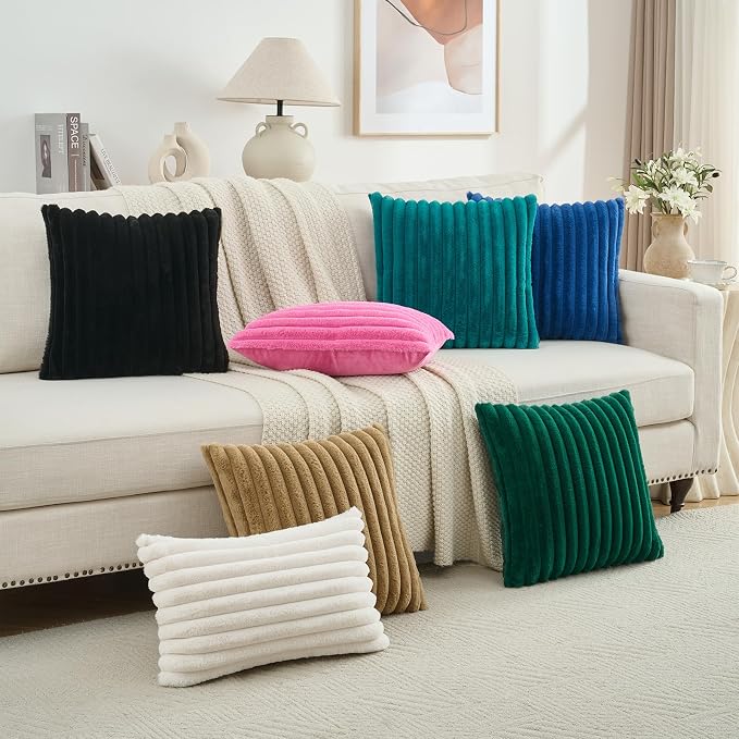 FUTEI Pack of 2 Faux Fur Throw Pillow Covers 12x20 Inch, Cream White | Fluffy Faux Rabbit Fur Front/Premium Velvet Back,Hidden Zipper,Machine Washable,Non-Shedding,Colorfast,Insert Not Included.