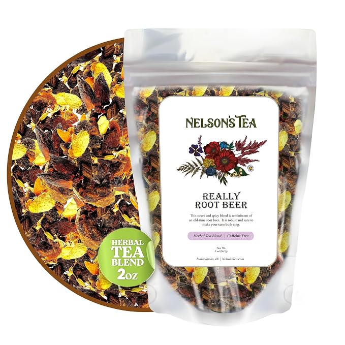 Nelson's Tea Really Root Beer - Cut & Sifted Sarsaparilla Root Tea Loose Leaf - Caffeine Free, Classic Herbal Blend with Burdock, Birch Bark, Dandelion, Licorice, Ginger and More (2 oz)