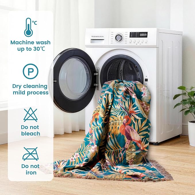 MSGKV Boho Throw Blanket 60"x80" 100% Cotton Jungle Animal Throw for Couch | 100% Cotton Throw, Jungle Animal Pattern, Reversible Woven, Breathable Lightweight, Couch Home Decor, Machine Washable