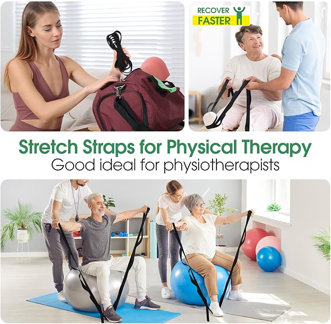 Foilswirl 8 Pack Stretching Strap with 10 Loops Bulk Yoga Strap Bulk for Physical Therapy Stretch Bands with Loops Non Elastic Bands for Exercise Dance