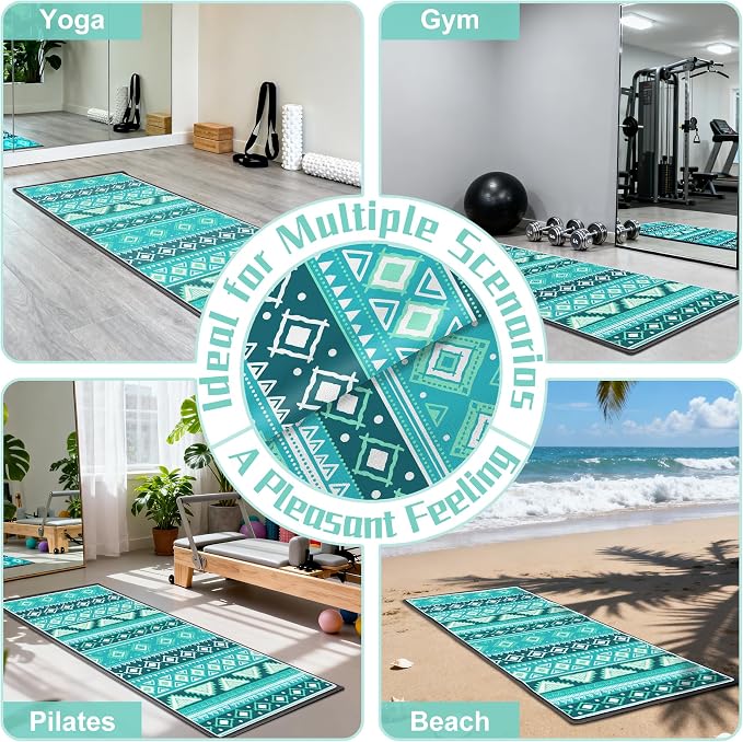 Yoga Towel,Absorbent Yoga Mat Towel for Hot Yoga Non Slip,Stylish Prints,Ideal for Workouts,Hot Yoga,Bikram,Pilates Equipment,72 x 27 in,Green Triangle Geometry
