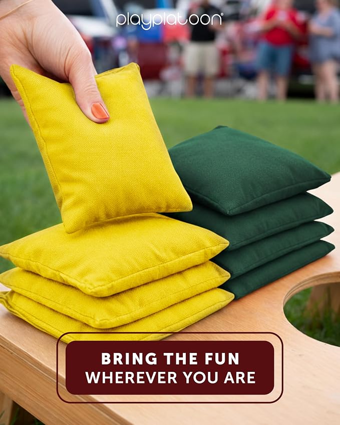 Play Platoon Cornhole Bags Weather Resistant- Set of 8 Regulation Bean Bags for Tossing- Official Professional Size & Weight Corn Hole Bags Two Color All Weather Cornhole Beans Bag Set with Tote Bag