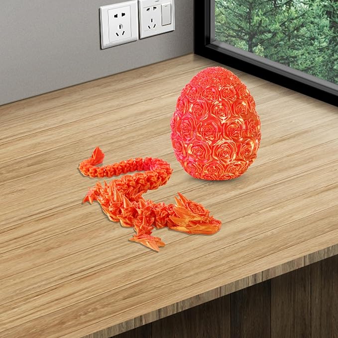 Pigmiss 3D Printed Dragon,3D Dragon Eggs with Dragon Inside,Dragon Fidget Toy for Adult,Full Articulated Dragon Crystal Dragon Easter Eggs Decoration for Gift (Rose-Red Orange)