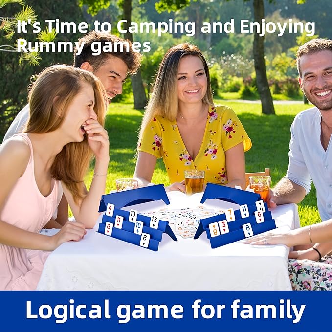 Doublefan Upgraded Rummy Game,Rummy-O with Color Unique Poker Playing Way,Rummy Cube Orginal Classic Board Game for Adult and Kids,106 Tiles, 4 Playing Rack, 1 Timing, 1 Dice (2-4 Players)