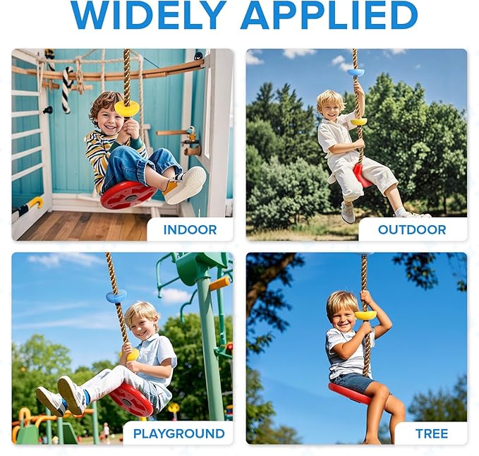 Climbing Rope Tree Swing with Platforms and Swing Seat Outdoor Playground Accessories for Kids Including Hanging Strap & Carabiner