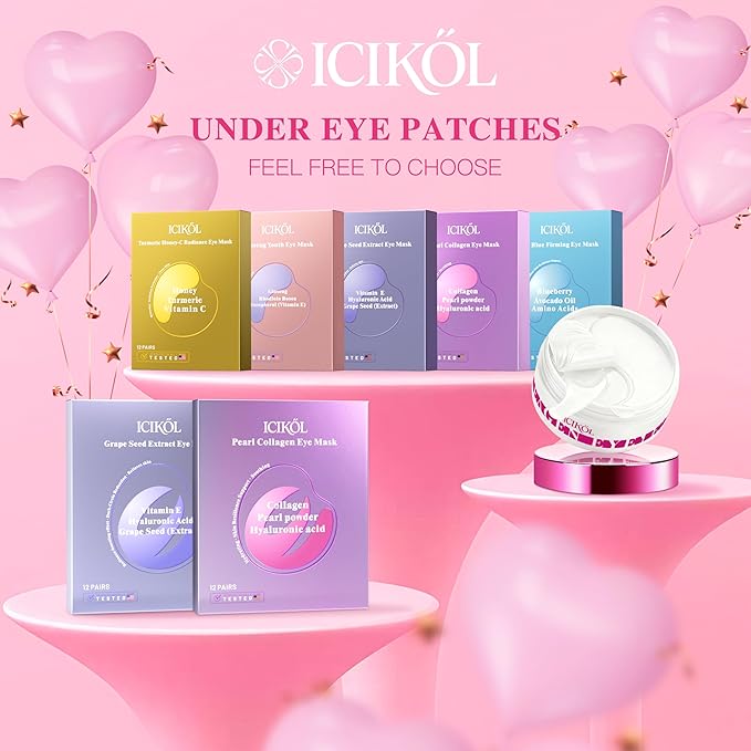 Grape Seed Collagen Under Eye Patches, Eye Mask for Puffy Eyes and Dark Circles, Deep Hydrating Under Eye Mask Patches for Eye Bags Treatment, Under-eye Skincare Boost Radiance (12 pairs)