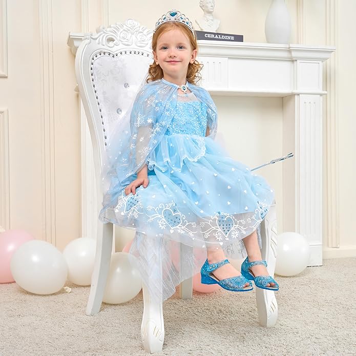 Princess Jelly Flats Shoes Girls Birthday Party Heels Snow Queen Cosplay Costumes Dress Up Sandals for Toddler Little Girls Big Kids