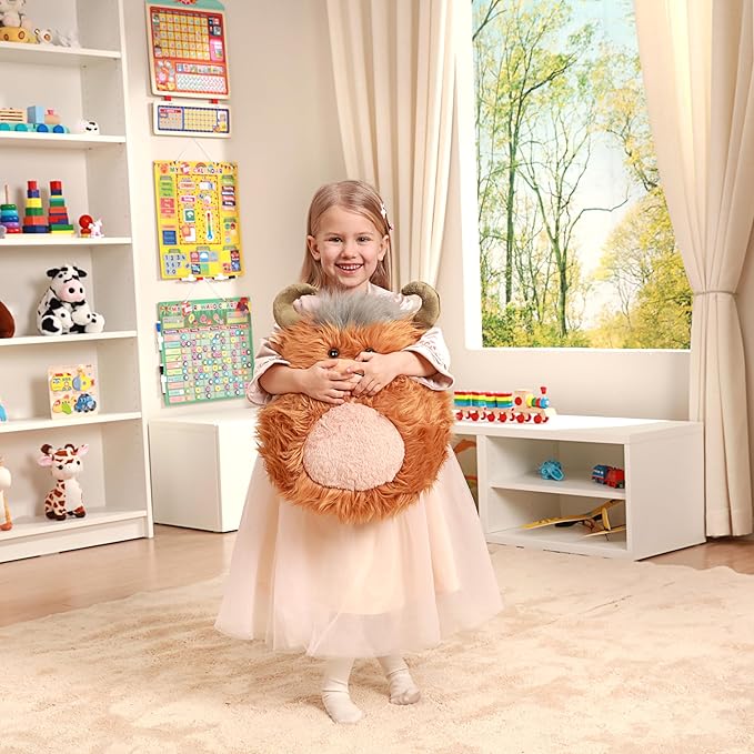 Original 16-Inch Large Highland Scottish Cow Plush Pillow Stuffed Animal Toy,Cute Soft Kawaii Big Size Hugging Cuddle Huggable Plushie,Gift for Kids