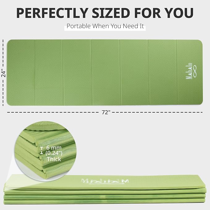 Foldable Yoga Mat + Carry Bag, 6mm 7-fold Workout Mat, Easy to Store, Anti-Slip Folding Exercise Mat for Yoga, Pilates, Home Workouts, and Floor Exercises