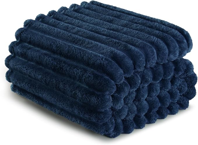 Exclusivo Mezcla Striped Fleece Throw Blanket for Couch, Sofa, Bed, 50"x60" | Soft Breathable Cozy Bed Blankets, Lightweight Plush Fluffy Fuzzy Jacquard Decorative Blankets