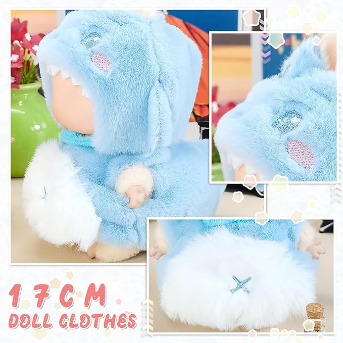 Doll Clothes, Compatible with Labubu, Animal-Inspired Hoodie Outfit with Accessories, Soft Fabric Collectible Apparel for Display (NO Doll) (Blue Shark)