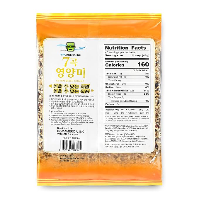 ROM AMERICA 7 Premium Healthy Mixed Grains Rice with Brown Rice, Wild Sweet Rice, Red Rice, Whole Barley, Oat, Brown and White Sweet Rice - 4 Pound (Pack of 1)