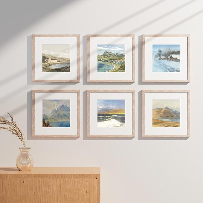 Vittanly 12x12 Picture Frames Set of 9 for Wall Mounting, Rustic Pink | Display Pictures 8x8 with Mat or 12x12 without Mat for Wall Mounting, Square Photo Frames for Home Decor, Engineered Wood