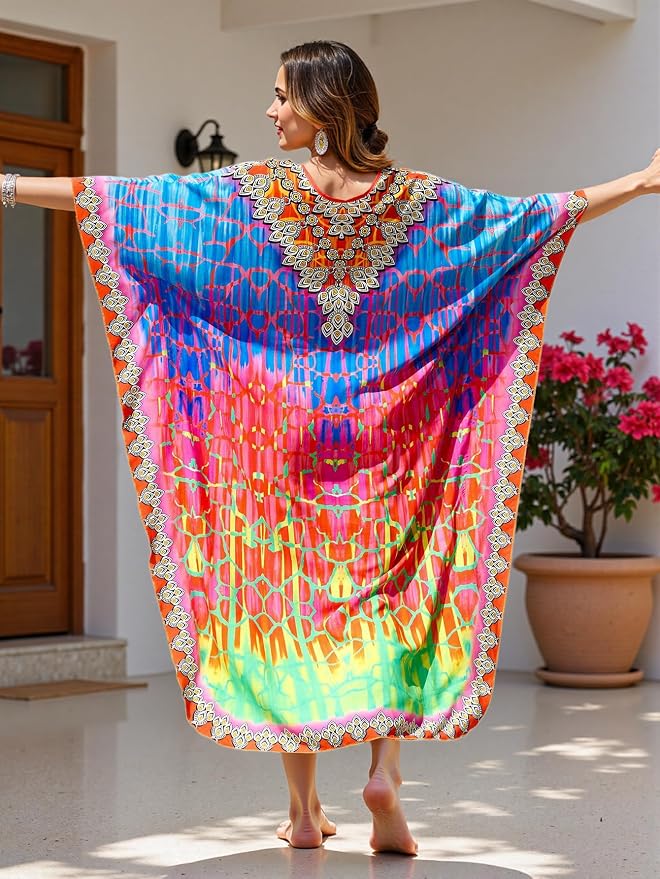 Mumu Dresses for Women Plus Size, Bohemian Kaftan Beach Cover Up Long Maxi Nightgown Soft Loungewear