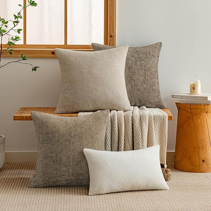 a moment Brown Chenille Throw Pillow Covers 20x20 Inch Pack of 2 Modern Decorative Throw Pillow Covers Farmhouse Cross Covers Home Decor for Sofa Bedroom Living Room