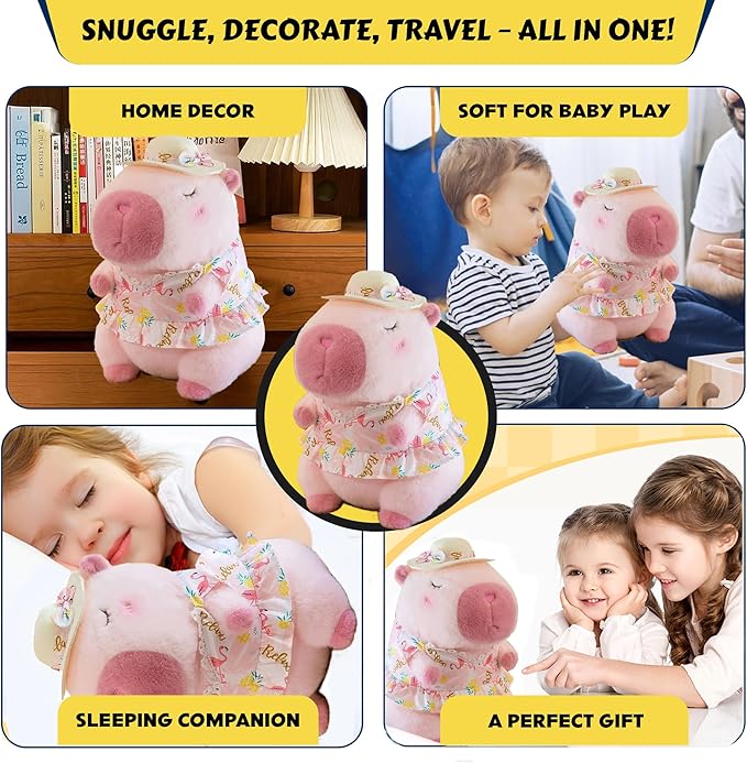 12 Inch Cute Animal Capybara Plush Toy with Pink Skirt, Cute Animal Plush, Cute Doll Gift for Kids for Girls/Boys, Kawaii Anxiety Stuffed Animal Plushie, Bedtime Huggable Companion