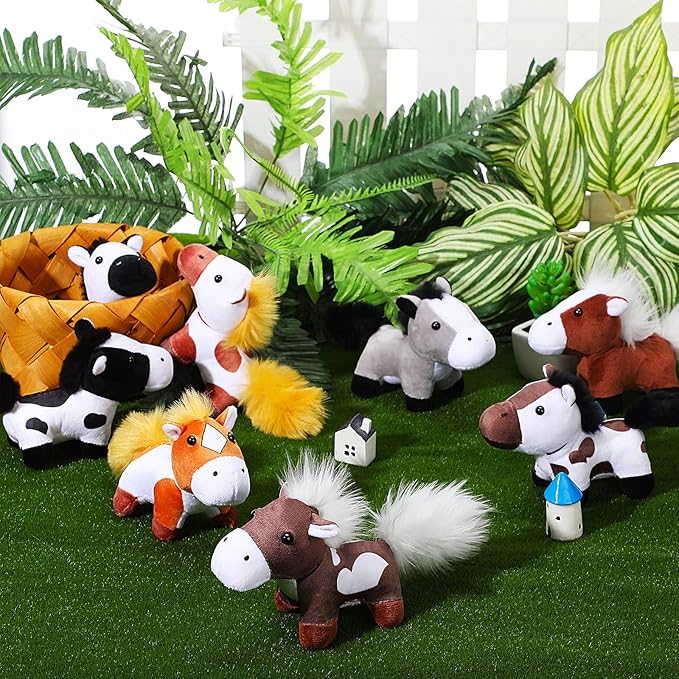 Sumind 8 Pcs Cat Stuffed Animals Bulk Plush Pets 5 Inch Cute Assorted Plush Cats Horse for Birthday Halloween Christmas Party Favors Favors(Horse)