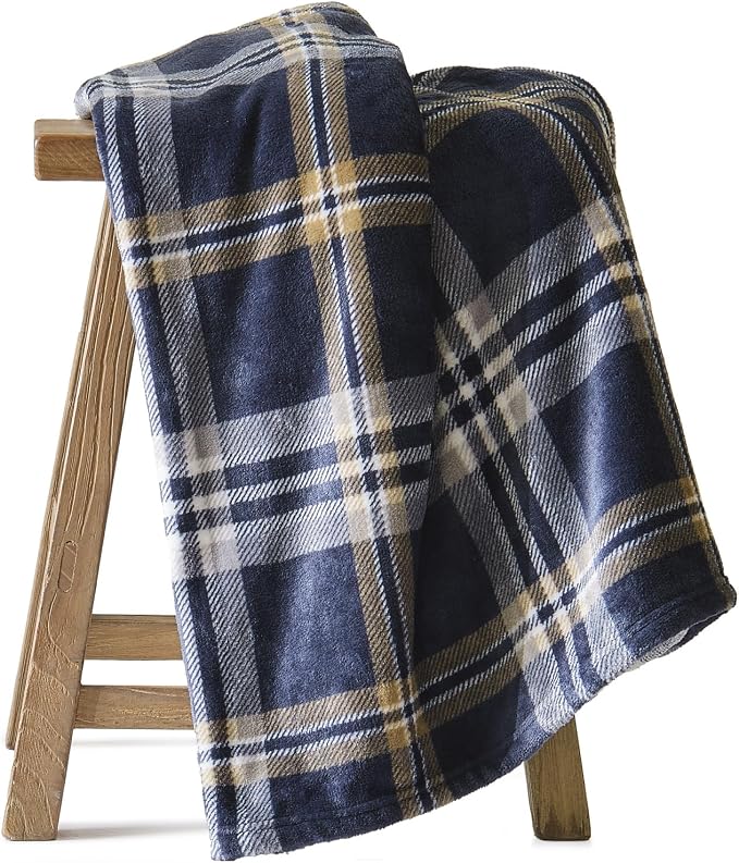 BEDELITE Plaid Fleece Throw Blanket, Navy Tartan 50x60 Inches | 100% Polyester Microfibe, Soft Cozy, Lightweight Warm, Classic Plaid Pattern, Room Decor, Machine Washable, for Couch Bed