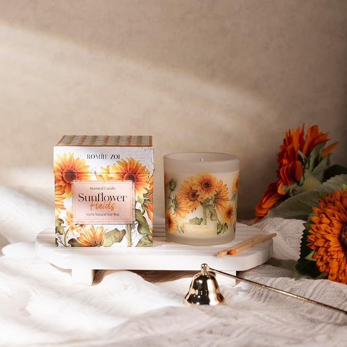 ROMIIE ZOI Fall Candle - Sunflower Fields - 6oz Soy Wax Candle for Autumn, Floral Aroma - Cozy Gift for Women and Men, Home Decor