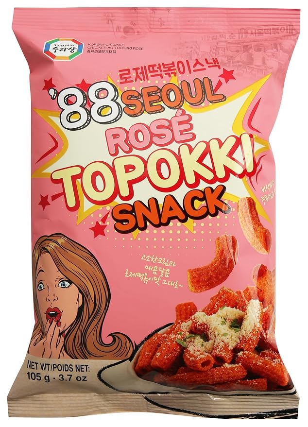 Surasang Tteokbokki Chips Korean Sweet and Spicy Puffs | Crispy Korean Chips, Street Food Flavor, Rose Flavor, Pack of 1
