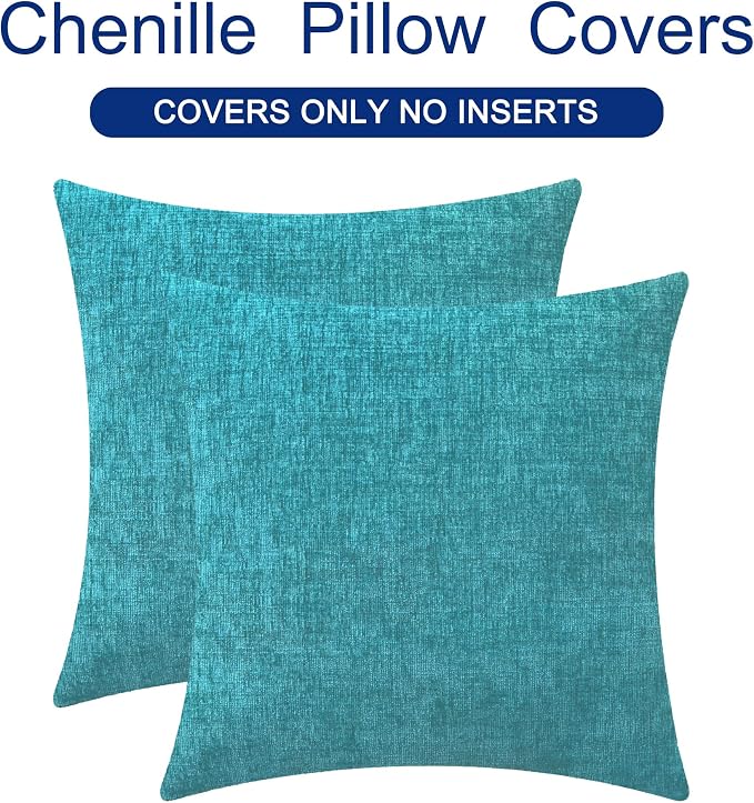 CaliTime Decorative Couch Throw Pillow Covers 26 X 26 Inches Lake Blue | Pack of 2, Cozy Chenille Cushion Cases for Sofa Bed Living Room Farmhouse Home