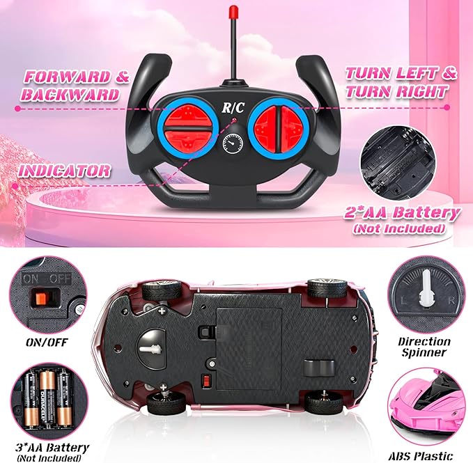 YongnKids Remote Control Car for Girls Kids, Pink RC Race Cars for Girls with Lights, Electric Power On Road Vehicle Toy Christmas Birthday Gift for Kids Age 3+
