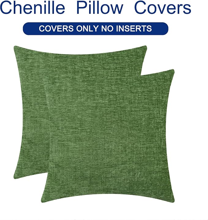 CaliTime Decorative Couch Throw Pillow Covers 18 X 18 Inches Forest Green | Pack of 2, Cozy Chenille Cushion Cases for Sofa Bed Living Room Farmhouse Home