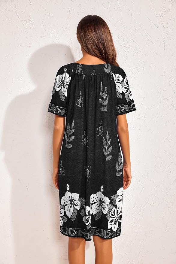 Ekouaer Womens House Dress Floral Print Nightgown with Pockets Mumu Dress