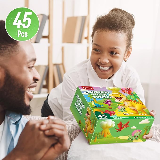 SYNARRY Dinosaur Floor Puzzles for Kids Ages 4-6, Large 45 Piece Floor Puzzles for Kids Ages 3-5, Dinosaur Puzzles for 4-8 Years Old, Easter Basket Stuffers Valentines Day Gifts for Kids