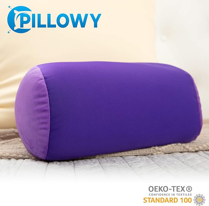 Microbead Bolster Neck Roll Pillow, Gently On Body, Head, Neck & Shoulders No Pain Rest, Relax Sleep - Silky Feel Prevent Wrinkles & Hair Breakage - Lightweight Cylinder Tube, 14" x 8", Dark Lavender
