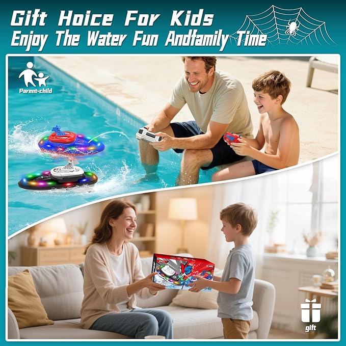 RC Battle Boat 2-Pack with Water Spray, Remote Control Boat Toys Dual Combat Modes, LED Lights - for Pools, Lakes, Outdoor Fun - Gift for Boys, Kids, Adults