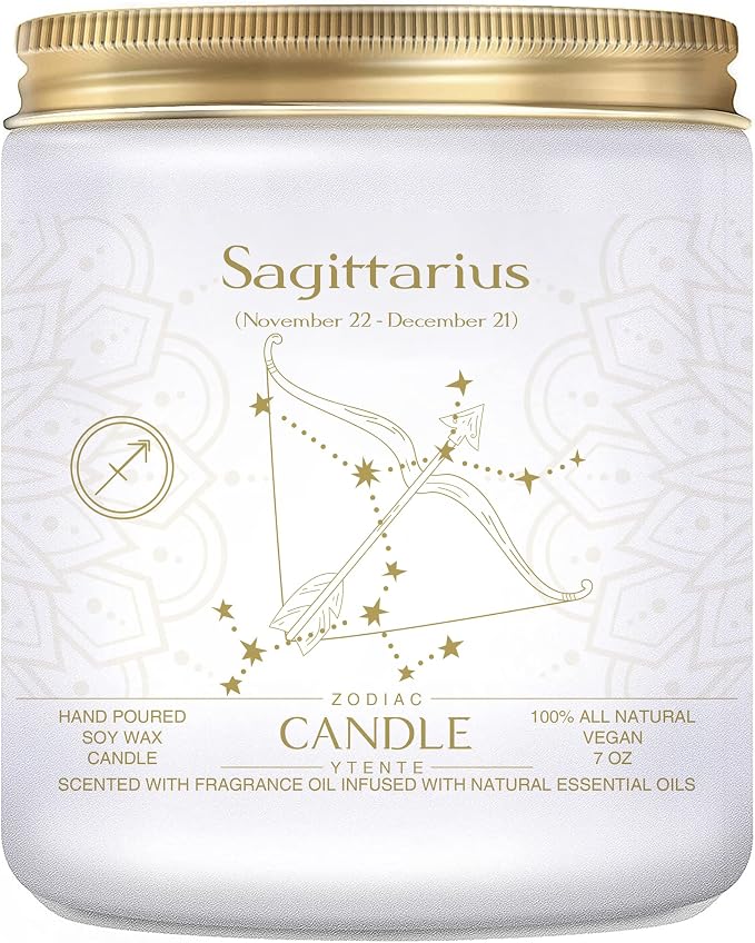 Zodiac Sign Candles, Zodiac Crystal Sign Candles,Astrology Scented Candles Best Friends Gifts for Women, Men Sister Brother Zodiac Funny Birthday Gift Candle Jar (Sagittarius)