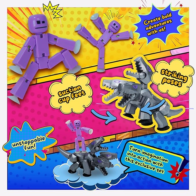 Zing StikBot & Mega Monster Stop-Motion Animation Pack โ Exclusive Lavender Purple StikBot + Silver Cerberus Figure, Creative Toy for Kids Age 4+