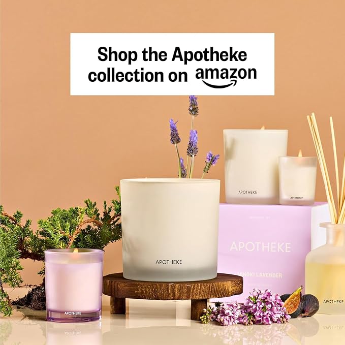 Apotheke 3-Wick Scented Candles for Home, Hinoki Lavender - 26 oz Soy Wax Jar Candle Gift for Women - Long-Lasting Fragrance with Perfume-Grade Essential Oils - Lavender, Lotus Flower, Hinoki Cypress
