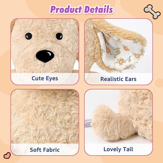 Ditucu Original Golden Retriever Microwavable Weighted Stuffed Animal Heated Dog Plush for Warmth Comfort Period Cramps Pain Plushies Toys Gifts for Kids Adults Light Brown 9 inch