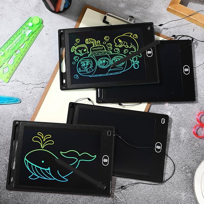 Tinlade 12 Pack LCD Writing Drawing Tablets 8.5 Inch Bulk Colorful Doodle Board Erasable Electronic Painting Drawing Pads Learning Toy Gifts for Kids Christmas School(Black)