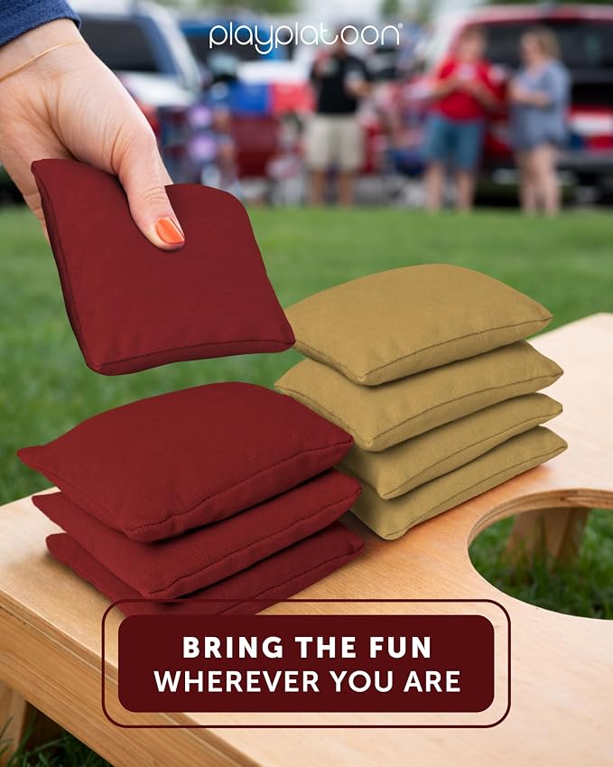 Play Platoon Cornhole Bags Weather Resistant- Set of 8 Regulation Bean Bags for Tossing- Official Professional Size & Weight Corn Hole Bags Two Color All Weather Cornhole Beans Bag Set with Tote Bag