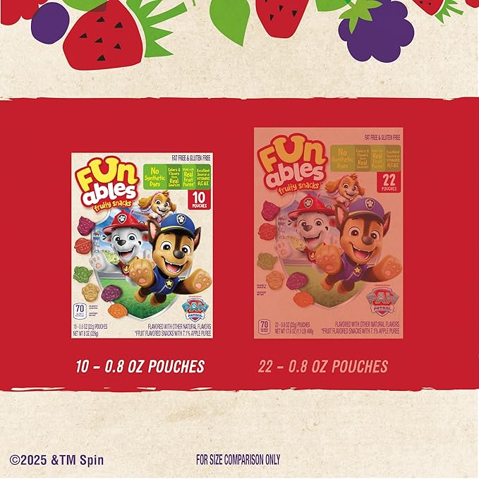 Funables Fruity Snacks, PAW Patrol, Assorted Fruit, Flavored Snacks, 0.8 oz 10 ct