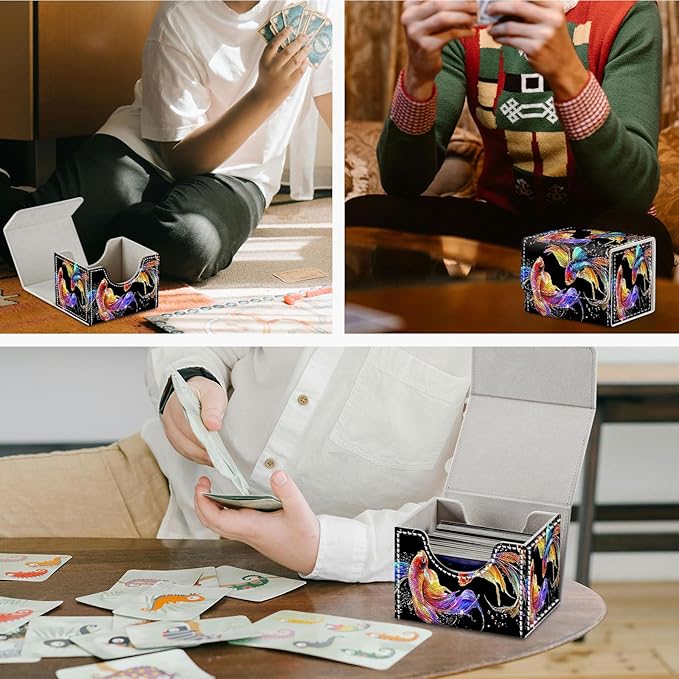DEGDFSGR Commander Card Game Storage Box for TCG MTG Deck Box Organizer Trading Card Case Magnetic Closure Creative Pattern Up to 200 Cards, Colorful Beautiful Betta Fish