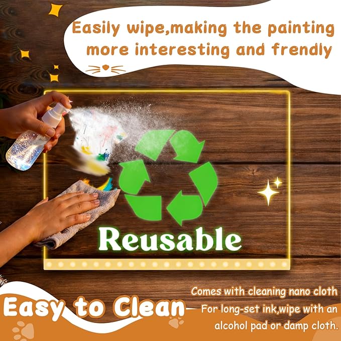 2026 LED Drawing Board for Kids Ages 6+, 1 Pack 13.7" x 9.75" Plug-in Light Up Dry Erase Board with Colors, 7 Color Modes, Stand, Markers, Spray Bottle & Italian Brainrot Tracing Booklet