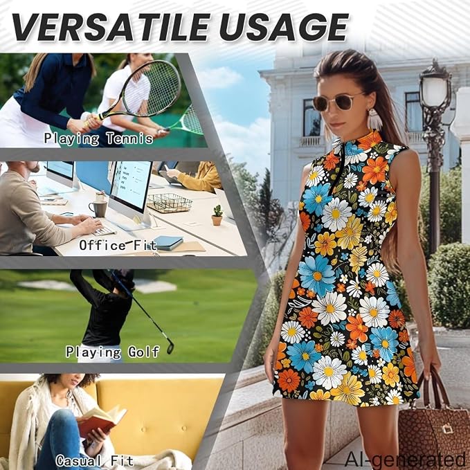 Golf Dress Tennis Dresses for Women with Built in Shorts and Pockets Sleeveless Athletic Dress Workout Dress