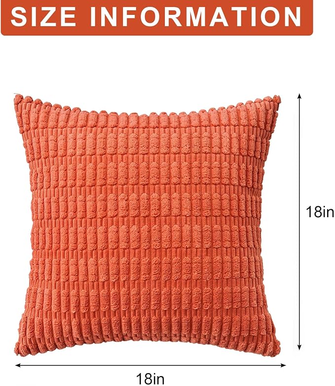 Aegero Pack of 2 Corduroy Decorative Throw Pillow Covers 18x18 Inch, Rust | Fall Soft Striped Pillow Covers Modern Farmhouse Home Decor Christmas Throw Pillow Covers for Sofa Living Room Couch Bed