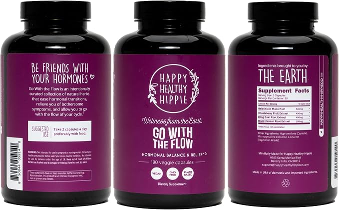 Happy Healthy Hippie Hormone Balance for Women + PMS Support, 180 Ct | PMS & PMDD Support - Mood, Cycle Regularity - Chasteberry, Maca, Dong Quai, Black Cohosh - Vegan, Non-GMO, 90 Servings