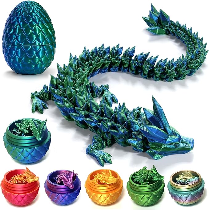 Pigmiss 3D Printed Dragon Egg Crystal Fidget Toy - Full Articulated Mystery Egg with Dragon Inside - Home Office Desk Decor Gifts (Laser Green)