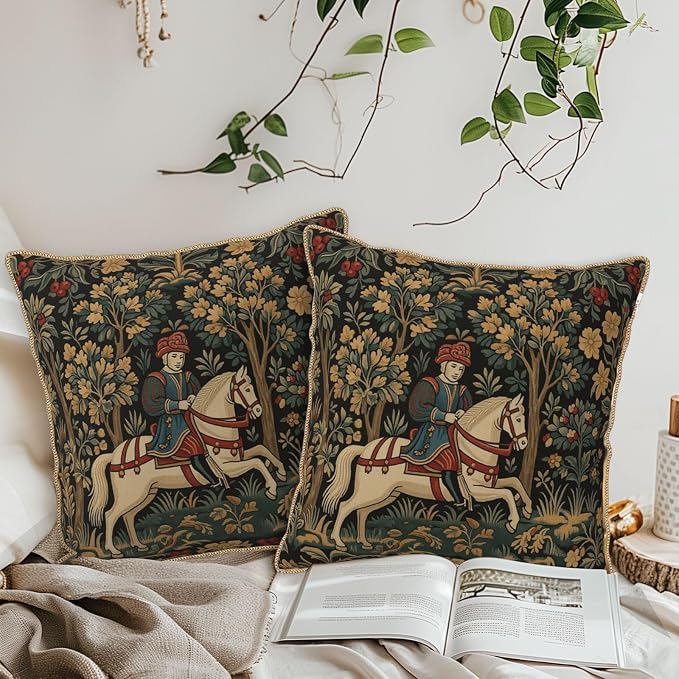Vintage Tapestry Horse Velvet Pillow Covers 20x20 Inch Boho Retro Abstract Forest Throw Pillows for Couch Cushion Covers Pillowcase Boho Animal Farmhouse Pillow Cases for Sofa Bed Bedroom