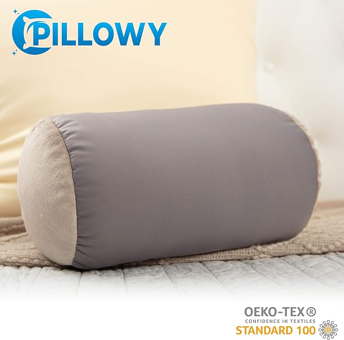 Microbead Bolster Neck Roll Pillow, Gently On Body, Head, Neck & Shoulders No Pain Rest, Relax Sleep - Silky Feel Prevent Wrinkles & Hair Breakage - Lightweight Cylinder Tube, 14" x 8", Stone Grey