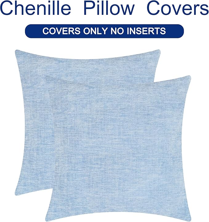 CaliTime Decorative Couch Throw Pillow Covers 26 X 26 Inches Baby Blue | Pack of 2, Cozy Chenille Cushion Cases for Sofa Bed Living Room Farmhouse Home